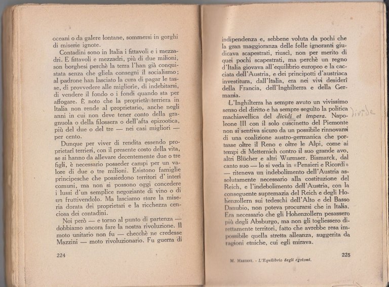 L'EQUILIBRIO DEGLI EGOISMI di Mario Marian 1924 Casa editrice l'Idea …