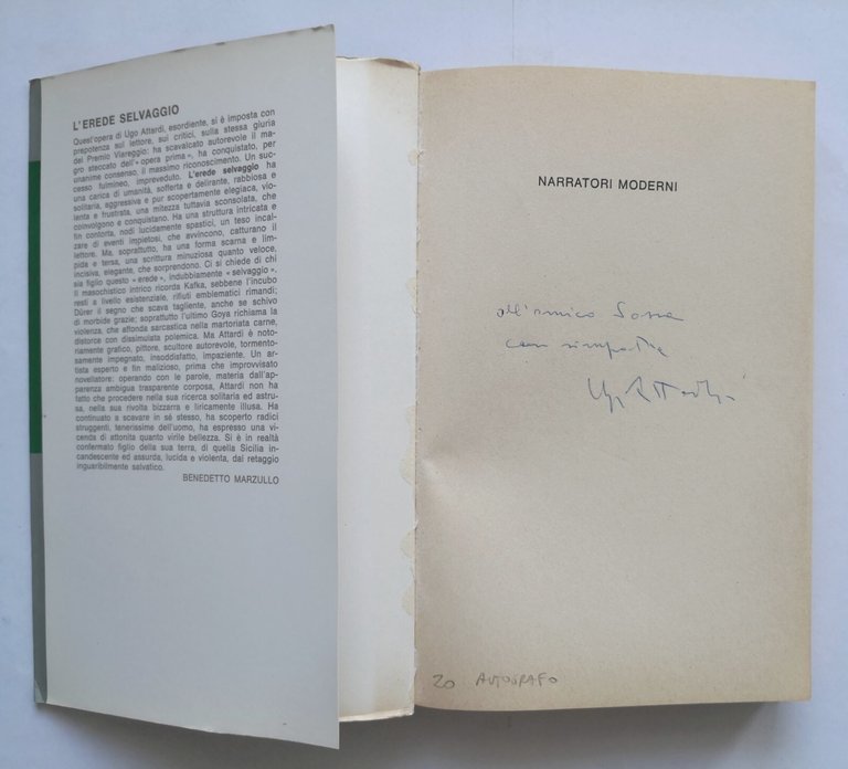 L'EREDE SELVAGGIO di Ugo Attardi 1971 Rizzoli romanzo autografato