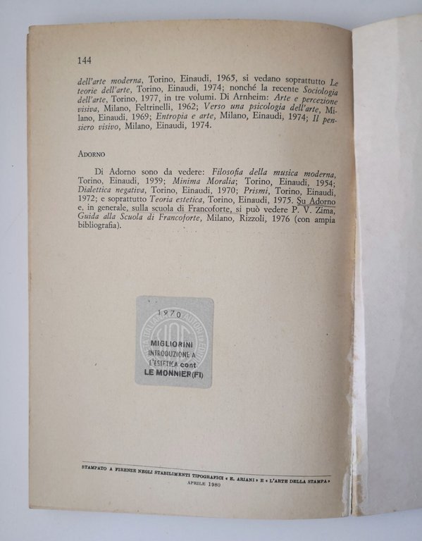 L'ESTETICA CONTEMPORANEA di Ermanno Migliorini 1980 Le Monnier libro filosofia