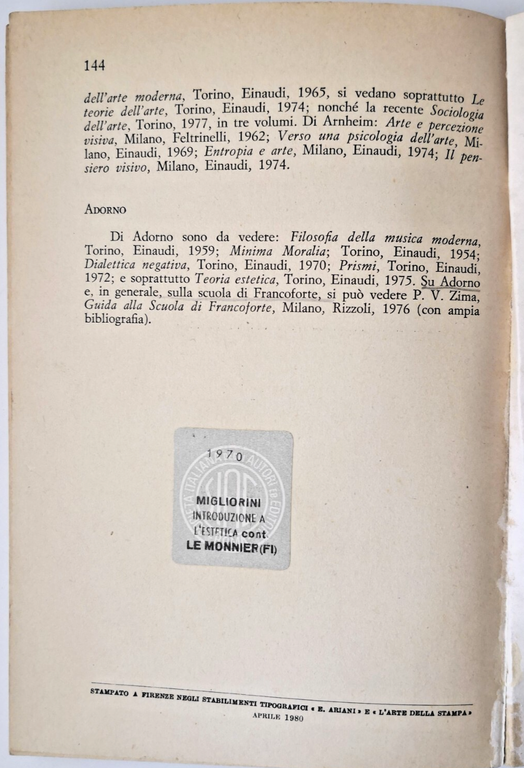 L'ESTETICA CONTEMPORANEA di Ermanno Migliorini 1980 Le Monnier libro filosofia