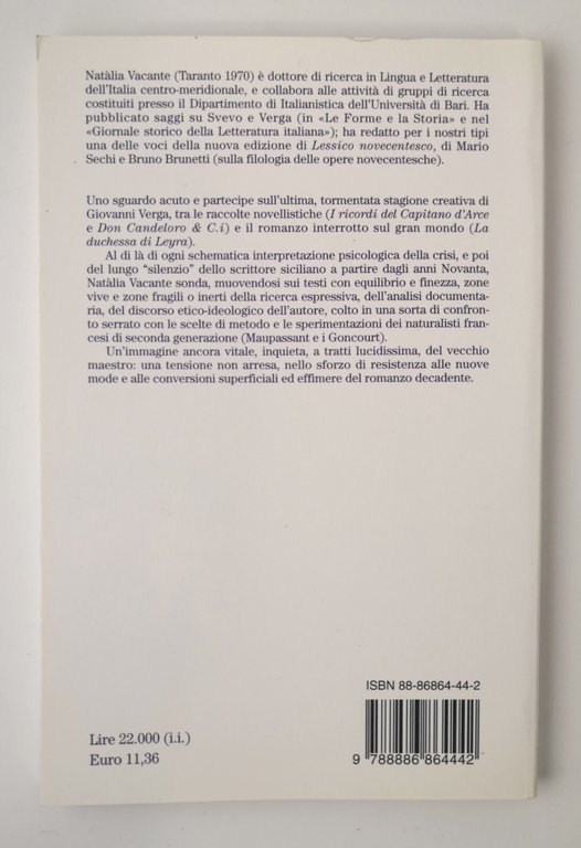 L'ESTREMO REALISMO DI VERGA Natalia Vacante 2000 Edizioni Graphis Libro …