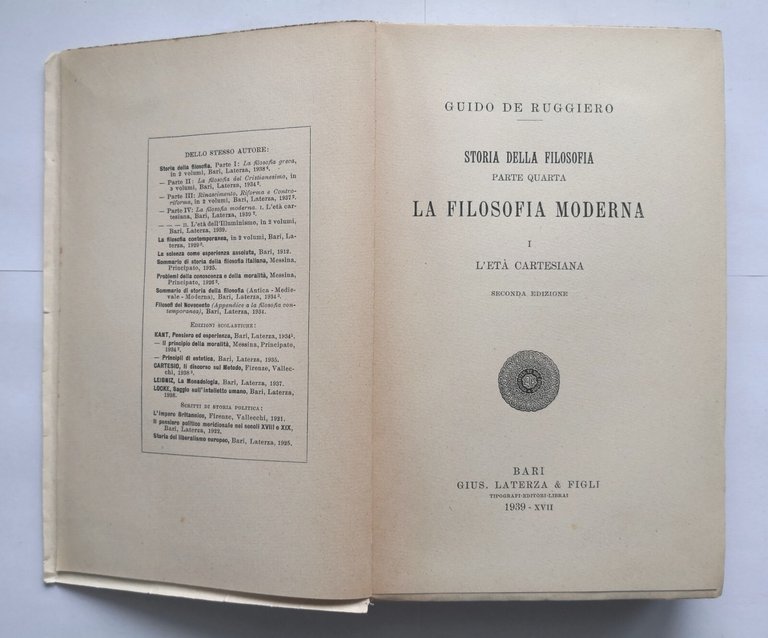 L'ETÀ CARTESIANA LA FILOSOFIA MODERNA di Guido De Ruggiero 1939 …