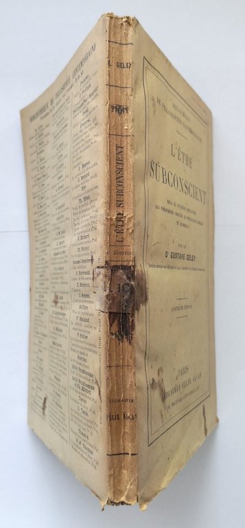 L'ETRE SUBCONSCIENT di Gustave Geley 1919 Félix Alcan Libro phenomenes …