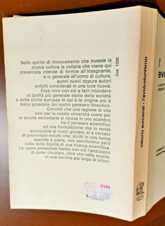 L'EVOLUZIONISMO cura di Vittorio Somenzi 1976 Loescher libro classici filosofia