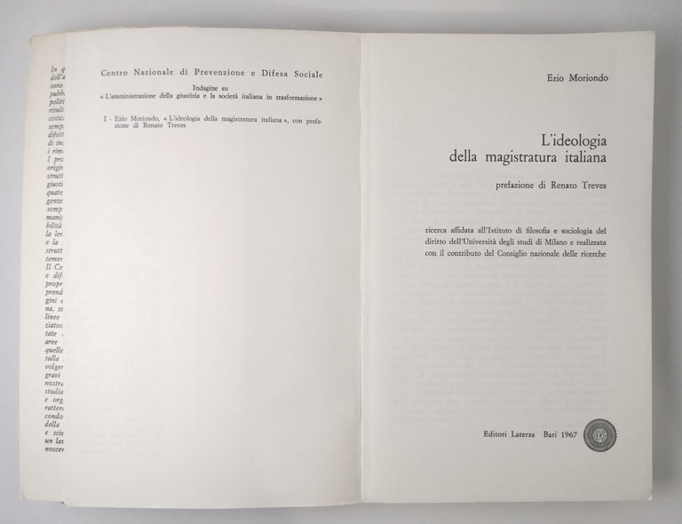 L'IDEOLOGIA DELLA MAGISTRATURA ITALIANA di Ezio Moriondo 1967 Laterza Libro