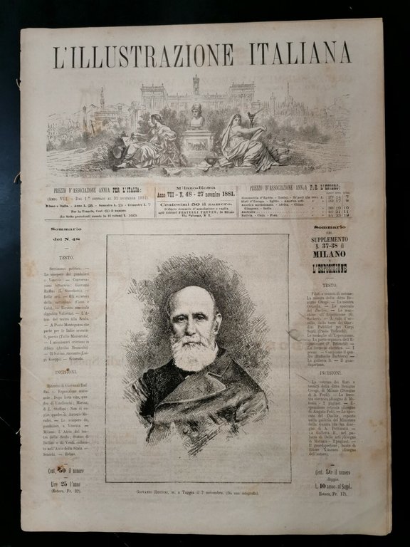 L'ILLUSTRAZIONE ITALIANA 27 novembre 1881 giornale antico sciopero gondolieri