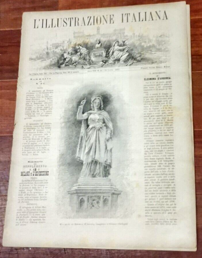 L'ILLUSTRAZIONE ITALIANA 31 luglio 1881 Monumento Eleonora D'arborea Giornale