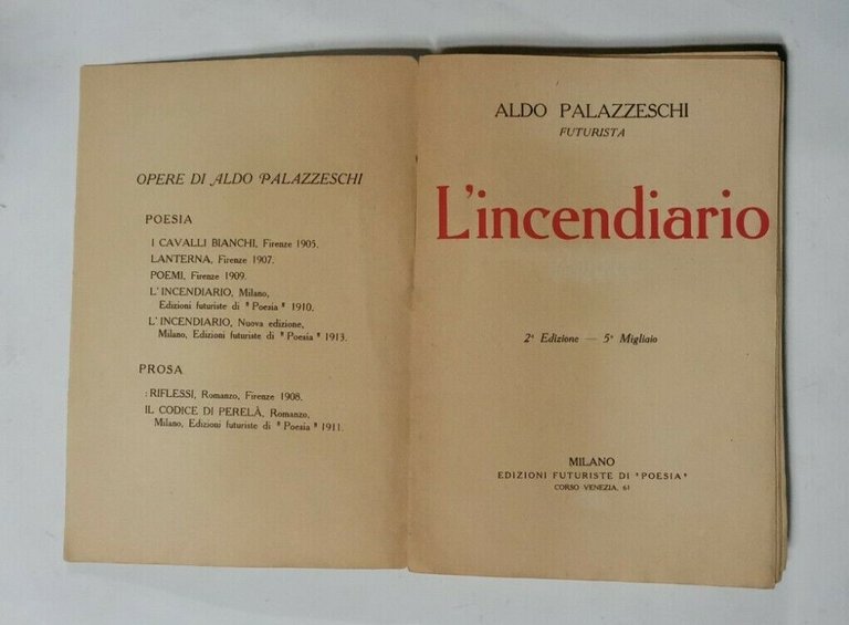 L'INCENDIARIO 1905 1909 di Aldo Palazzeschi edizioni futuriste di poesia …