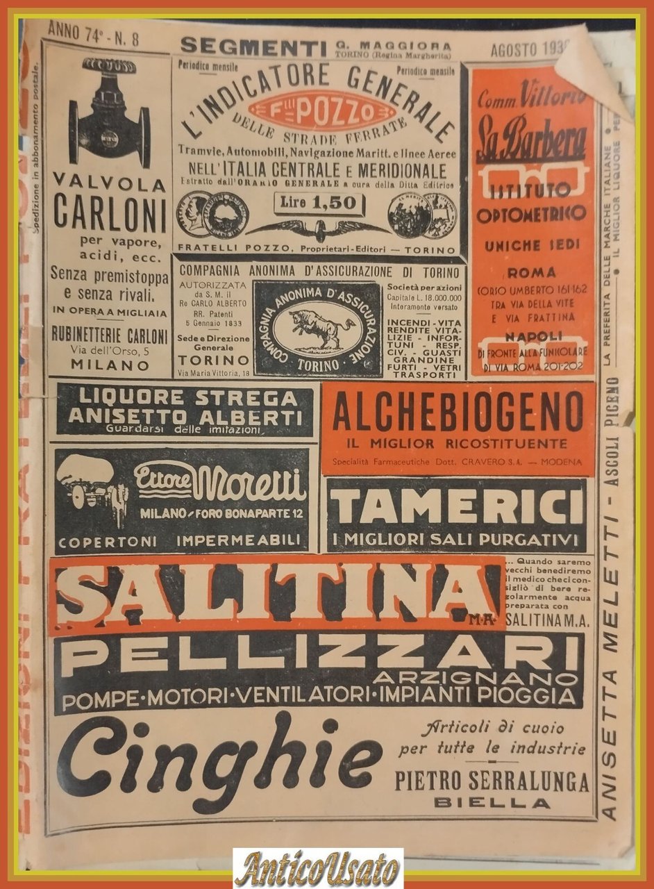 L'INDICATORE GENERALE STRADE FERRATE 1938 Italia Centrale meridionale Pozzo Libr
