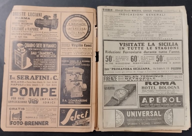 L'INDICATORE GENERALE STRADE FERRATE 1938 Italia Centrale meridionale Pozzo Libr