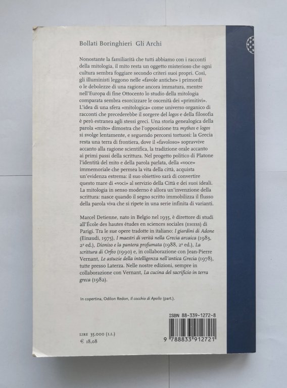 L'INVENZIONE DELLA MITOLOGIA di Marcel Detienne 2000 Bollati Boringhieri Libro