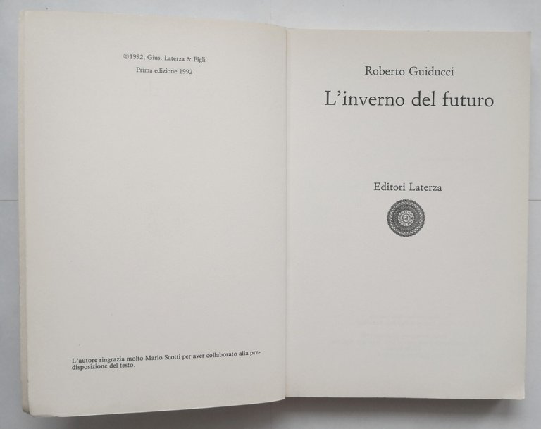 L'INVERNO DEL FUTURO di Roberto Guiducci 1992 Laterza Libro filosofia …