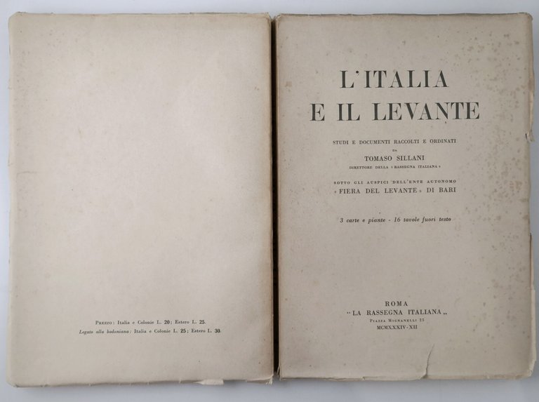L'ITALIA E IL LEVANTE di Tomaso Sillani 1934 La Rassegna …