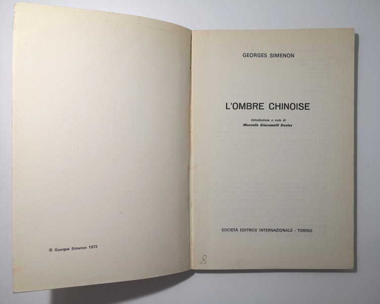 L'OMBRE CHINOISE di Georges Simenon 1974 Società Editrice Internazionale Libro