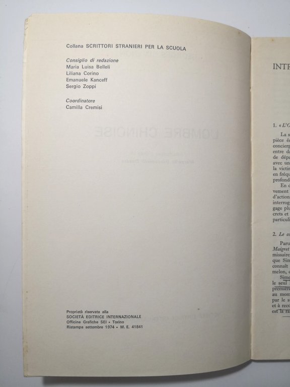 L'OMBRE CHINOISE di Georges Simenon 1974 Società Editrice Internazionale Libro