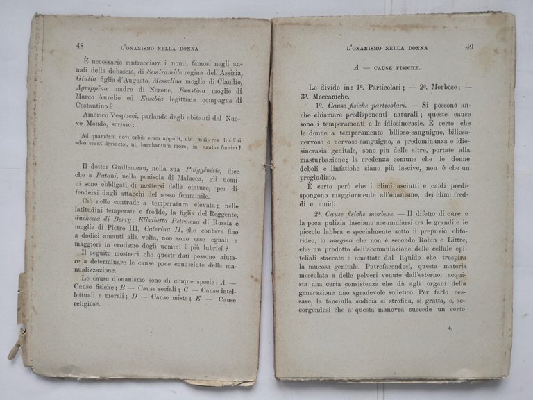 L'ONANISMO NELLA DONNA di Pouillet 1898 Capaccini Libro Antico psicopatia …