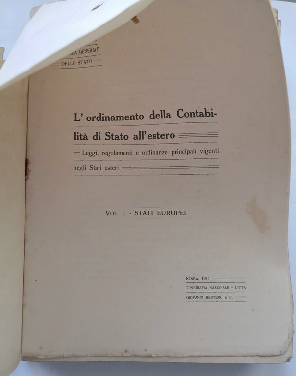 L'ORDINAMENTO DELLA CONTABILITÀ DI STATO ALL'ESTERO volume I europei 1911 …