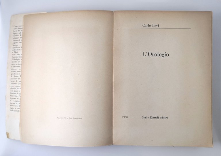 L'OROLOGIO di Carlo Levi 1950 Einaudi Saggi Libro Romanzo I …