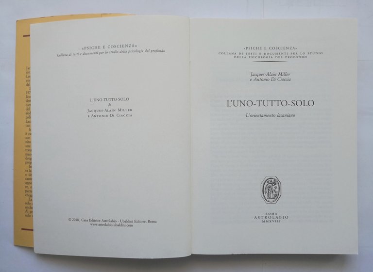 L'UNO TUTTO SOLO di Jacques Miller e Antonio Di Ciaccia …