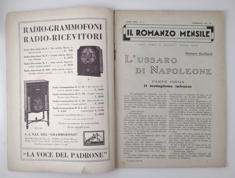L'USSARO DI NAPOLEONE Gustavo Gailhard rivista IL ROMANZO MENSILE 1933 …