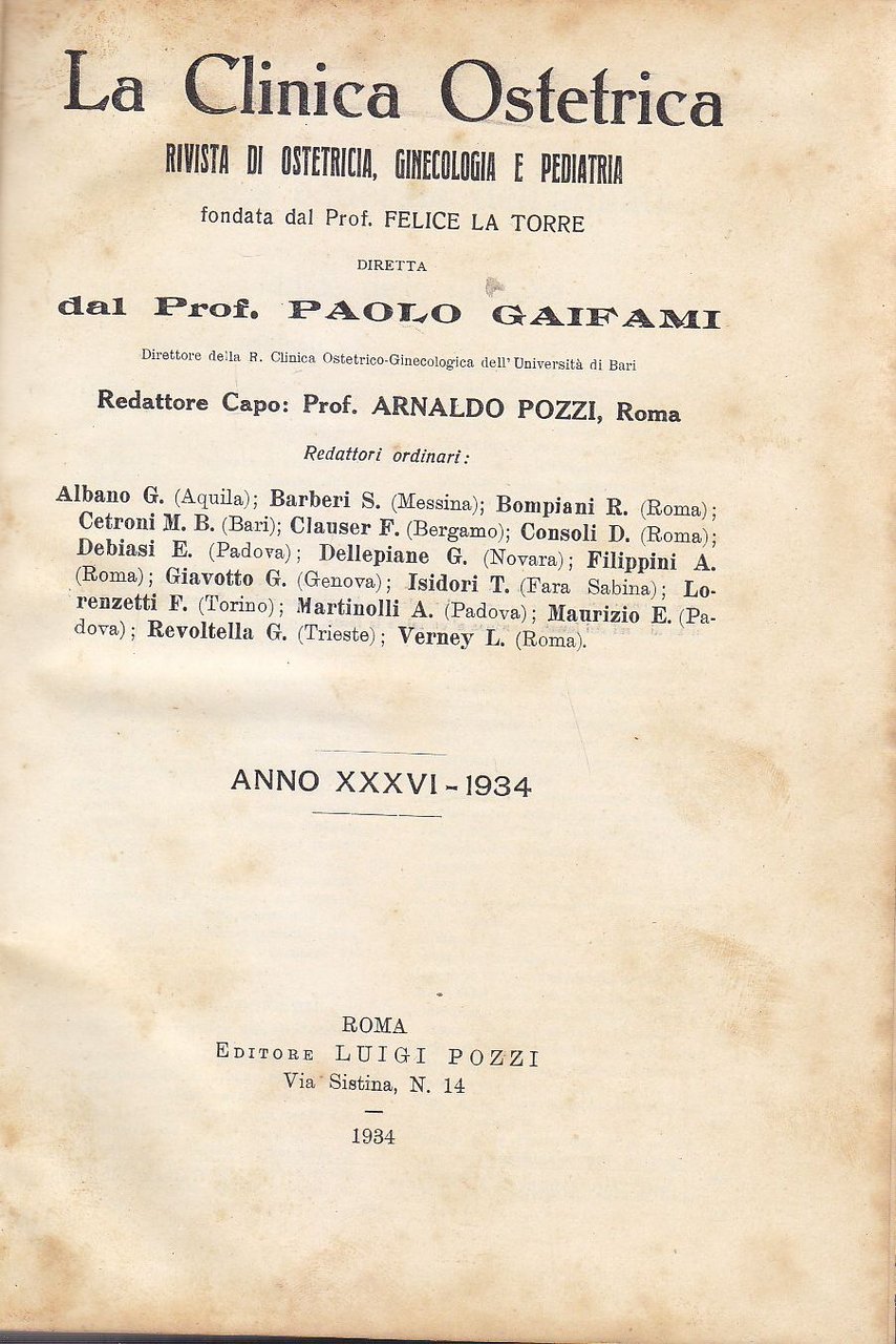 LA CLINICA OSTETRICA 1934 annata completa OSTETRICIA GINECOLOGIA Libro rivista
