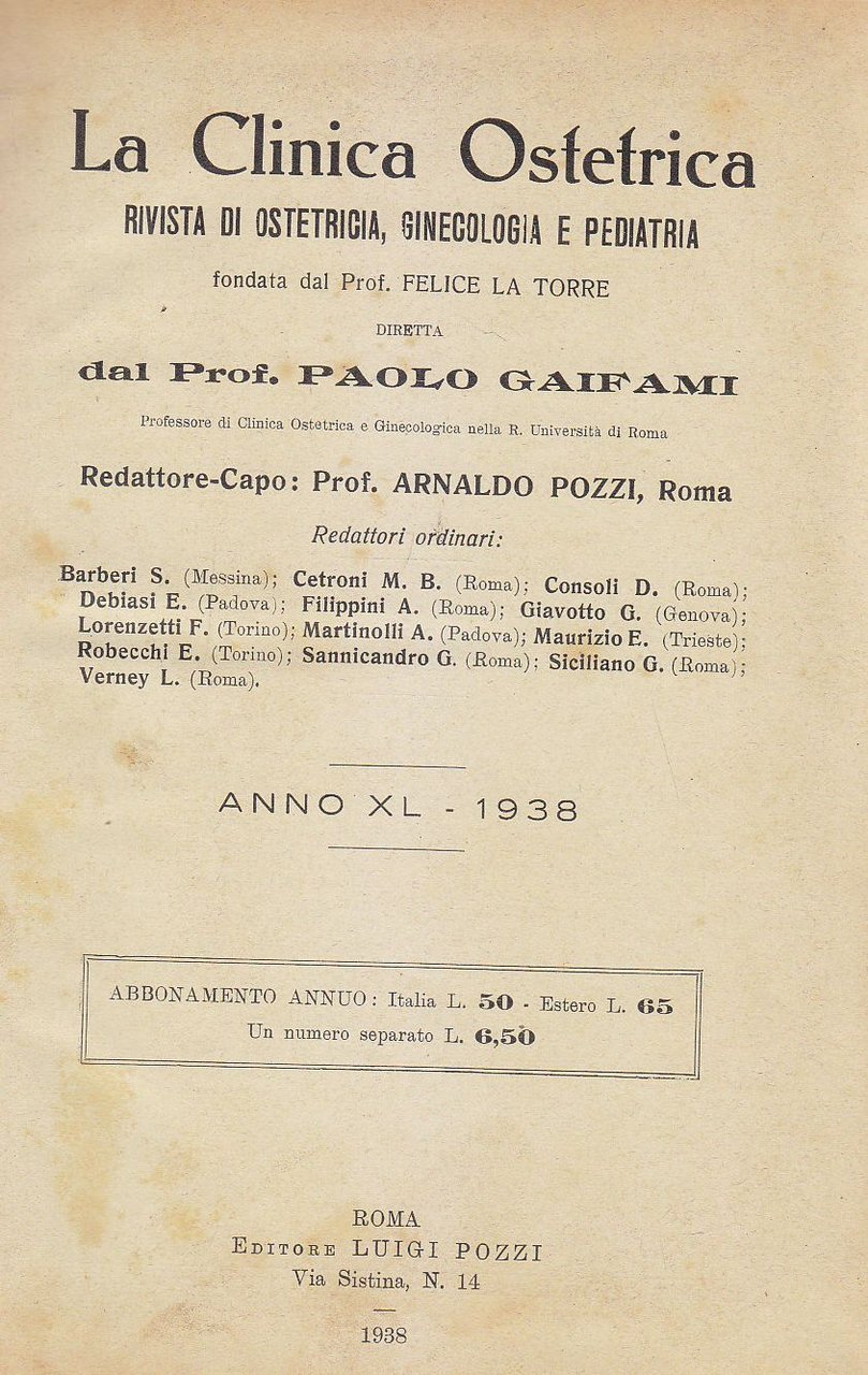 LA CLINICA OSTETRICA 1938 annata completa OSTETRICIA GINECOLOGIA rivista Anno …