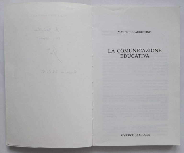 LA COMUNICAZIONE EDUCATIVA di Matteo De Augustinis 1993 Editrice La …