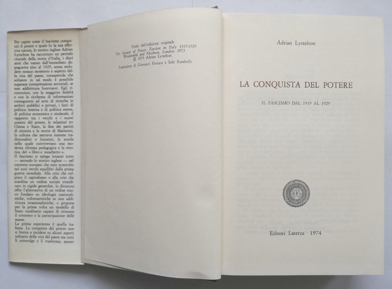LA CONQUISTA DEL POTERE di Adrian Lyttelton 1974 Laterza libro …