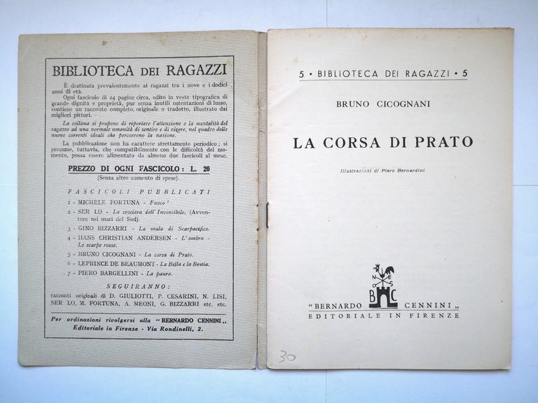 LA CORSA DI PRATO Bruno Cicognani 1945 Bernardo Cennini Libro …