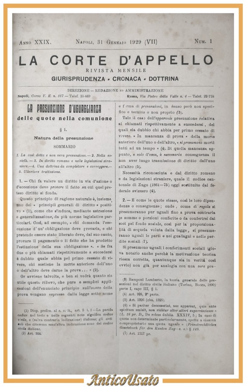LA CORTE D'APPELLO raccolta di riviste 1929 1932 annate complete …