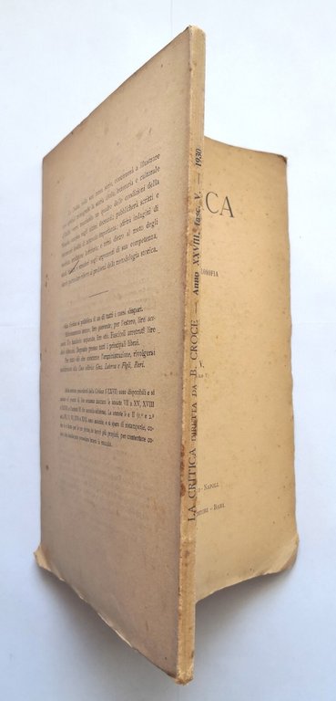 LA CRITICA rivista di Benedetto Croce settembre 1930 Laterza letteratura …