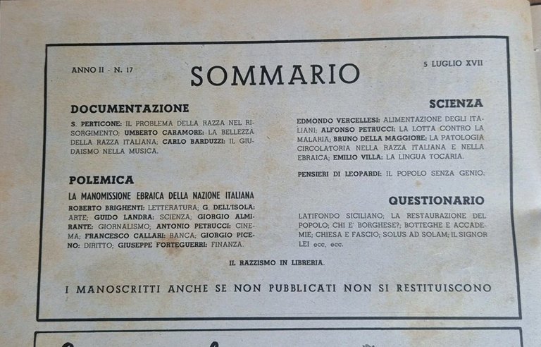 LA DIFESA DELLA RAZZA 1939 ANNO II n 17 Rivista …