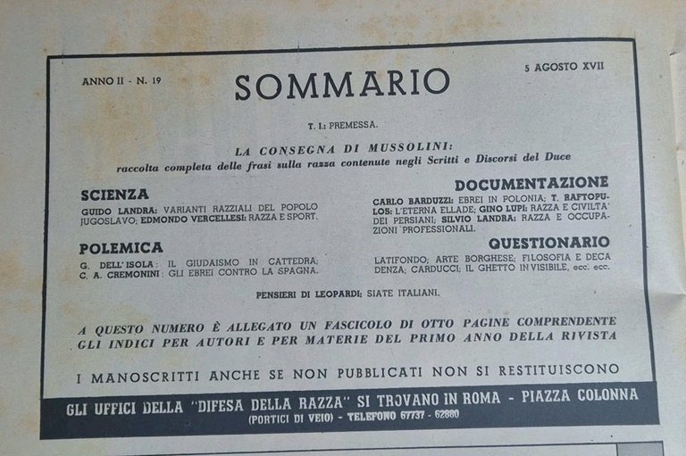 LA DIFESA DELLA RAZZA 1939 ANNO II n 19 Rivista …