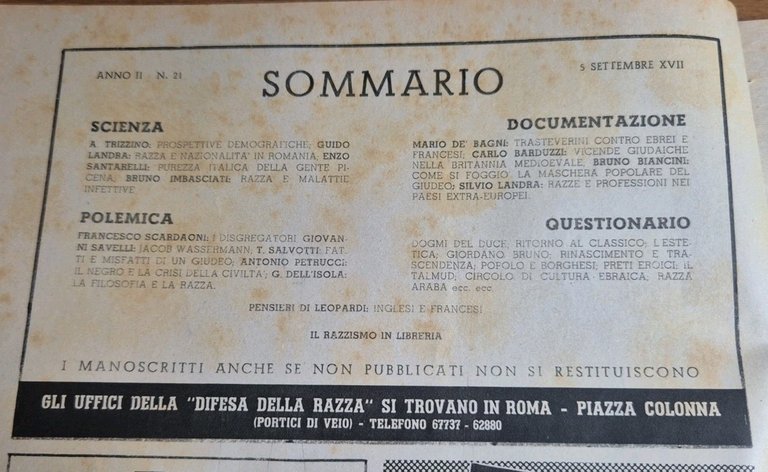 LA DIFESA DELLA RAZZA 1939 ANNO II n 21 Rivista …