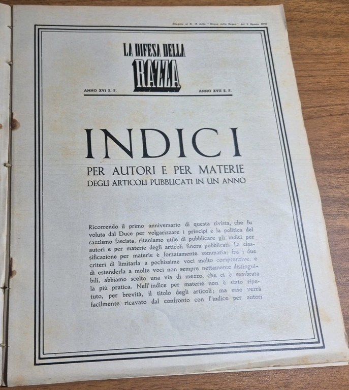 LA DIFESA DELLA RAZZA 1939 ANNO II n 24 Rivista …