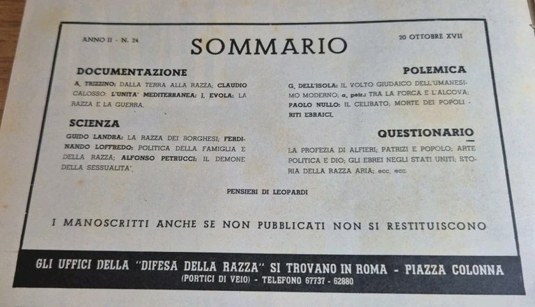 LA DIFESA DELLA RAZZA 1939 ANNO II n 24 Rivista …