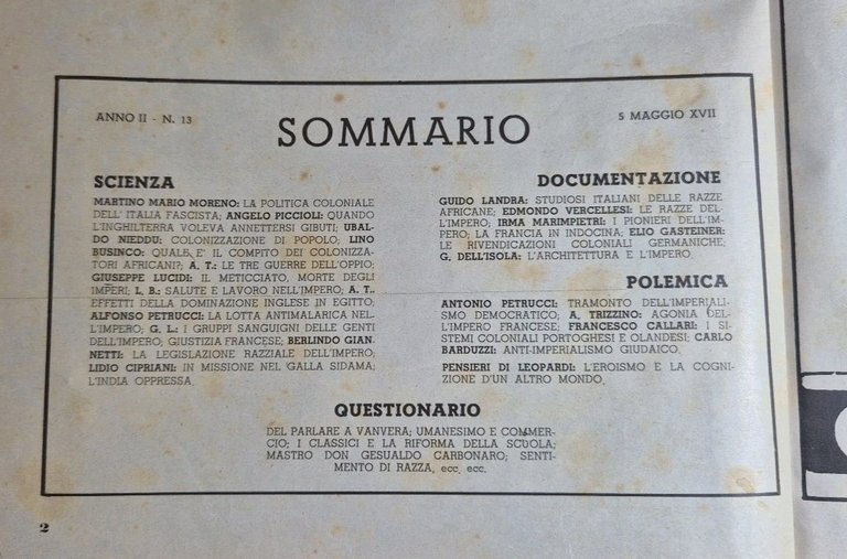 LA DIFESA DELLA RAZZA 1939 ANNO II numero 13 Rivista …