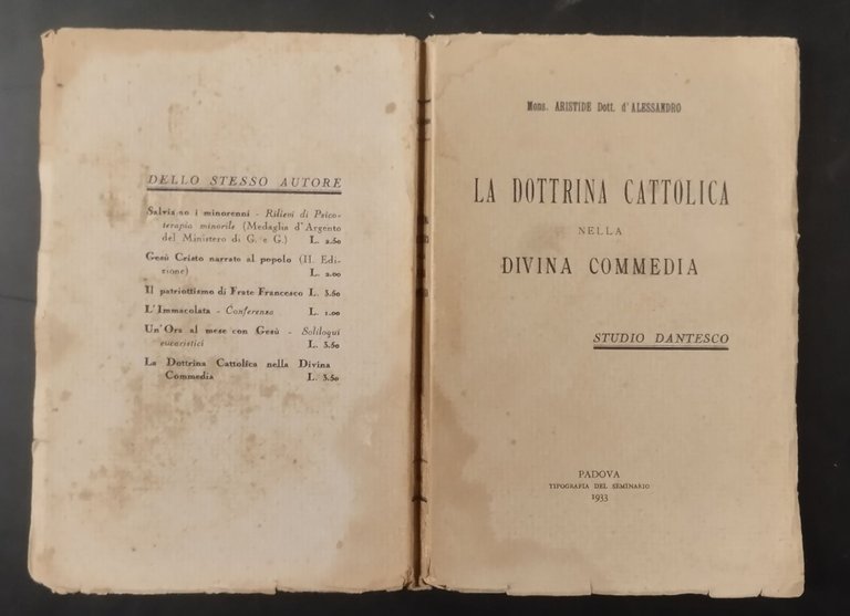 LA DOTTRINA CATTOLICA NELLA DIVINA COMMEDIA di Aristide D'Alessandro 1933 …