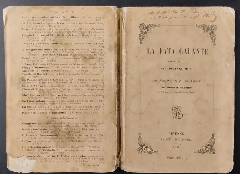 LA FATA GALANTE POEMA BERNESCO di Giovanni Meli 1856 Le …