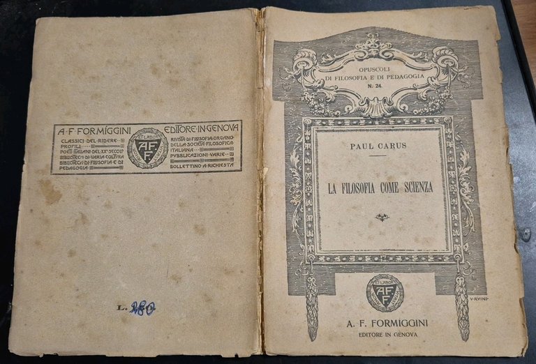 LA FILOSOFIA COME SCIENZA di Paul Carus 1914 Formiggini Libro …