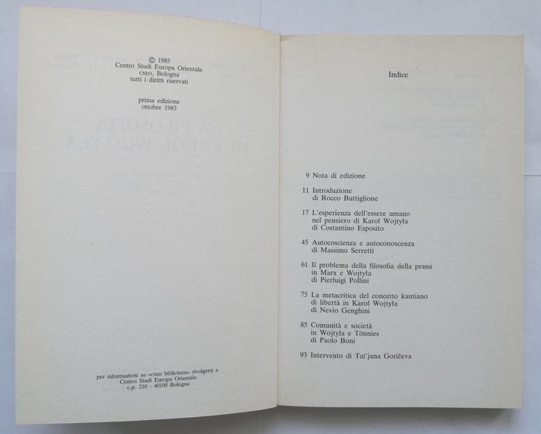 LA FILOSOFIA DI KAROL WOJTYLA di Buttiglione Goriceva e altri …