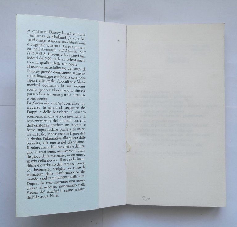 LA FORESTA DEI SACRILEGI di Jean Pierre Duprey 1993 Palomar …