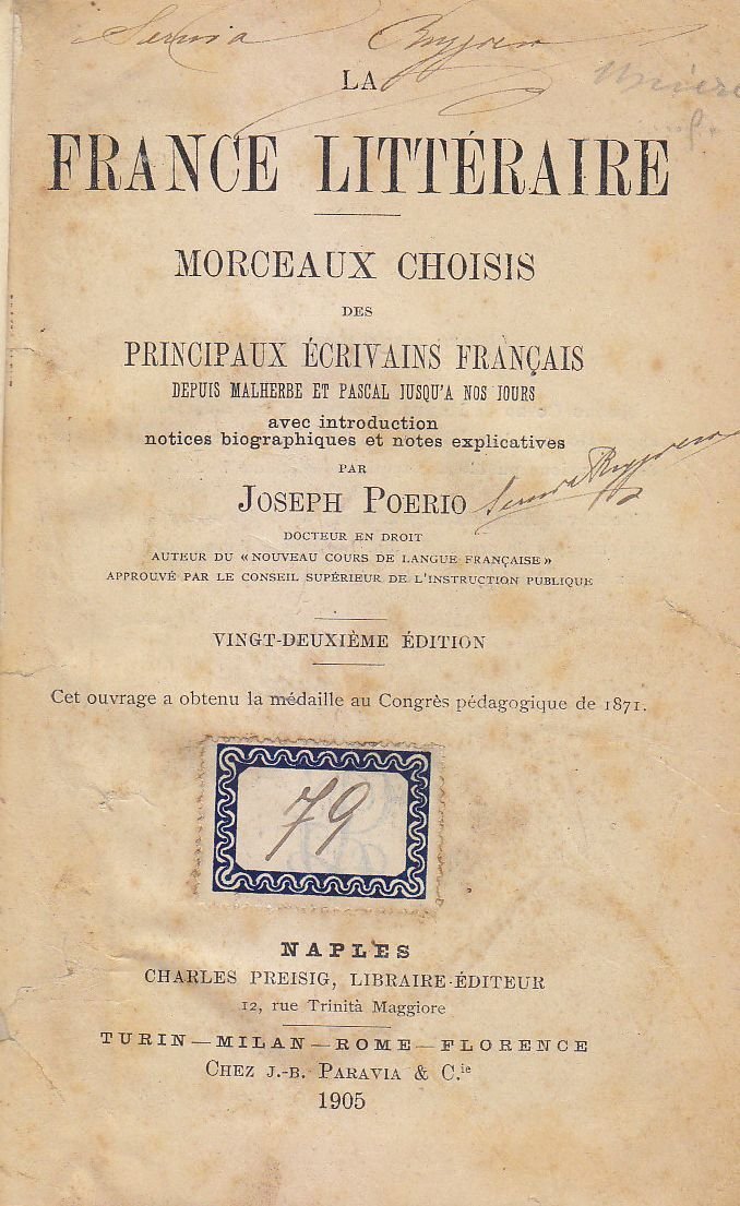 LA FRANCE LITTERAIRE Morceaux Choisis 1905 Charles Preisig Libraire Editeur