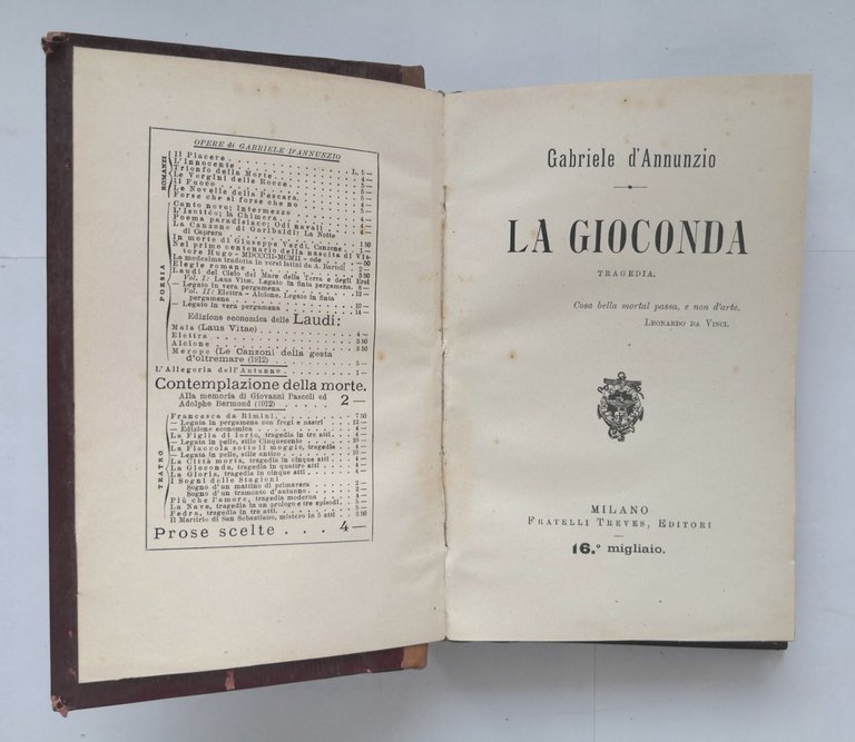 LA GIOCONDA di Gabriele d'Annunzio 1912 Fratelli Treves 16 migliaio …