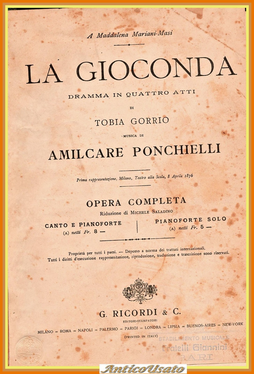 LA GIOCONDA di Ponchielli 1912 Ricordi Opera completa spartito pianoforte | Immagine Gallery 1