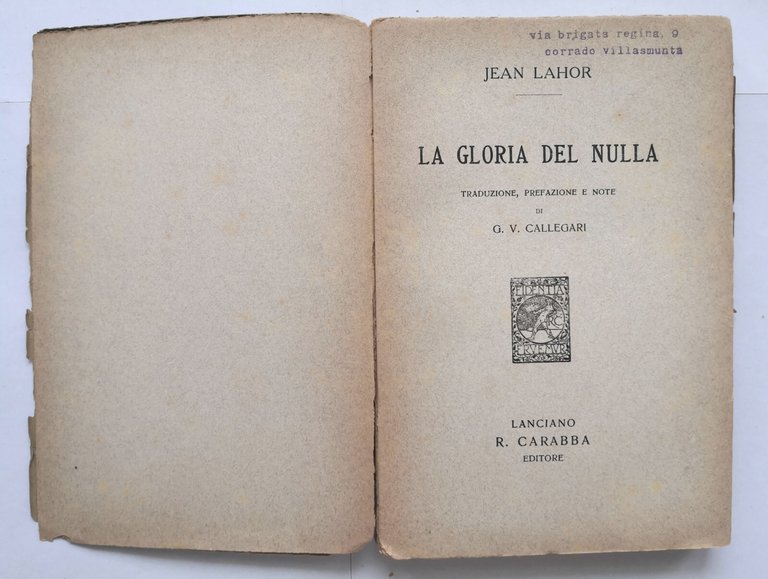 LA GLORIA DEL NULLA di Jaen Lahor Libro Editore Carabba …
