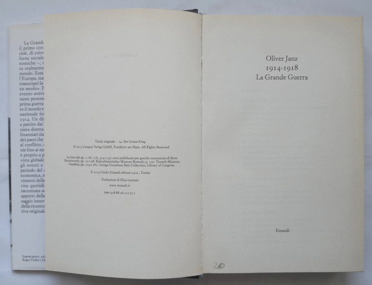 LA GRANDE GUERRA 1914 1918 di Oliver Janz 2017 Einaudi …