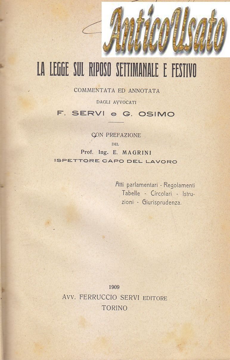 LA LEGGE SUL RIPOSO SETTIMANALE E FESTIVO di Servi e …