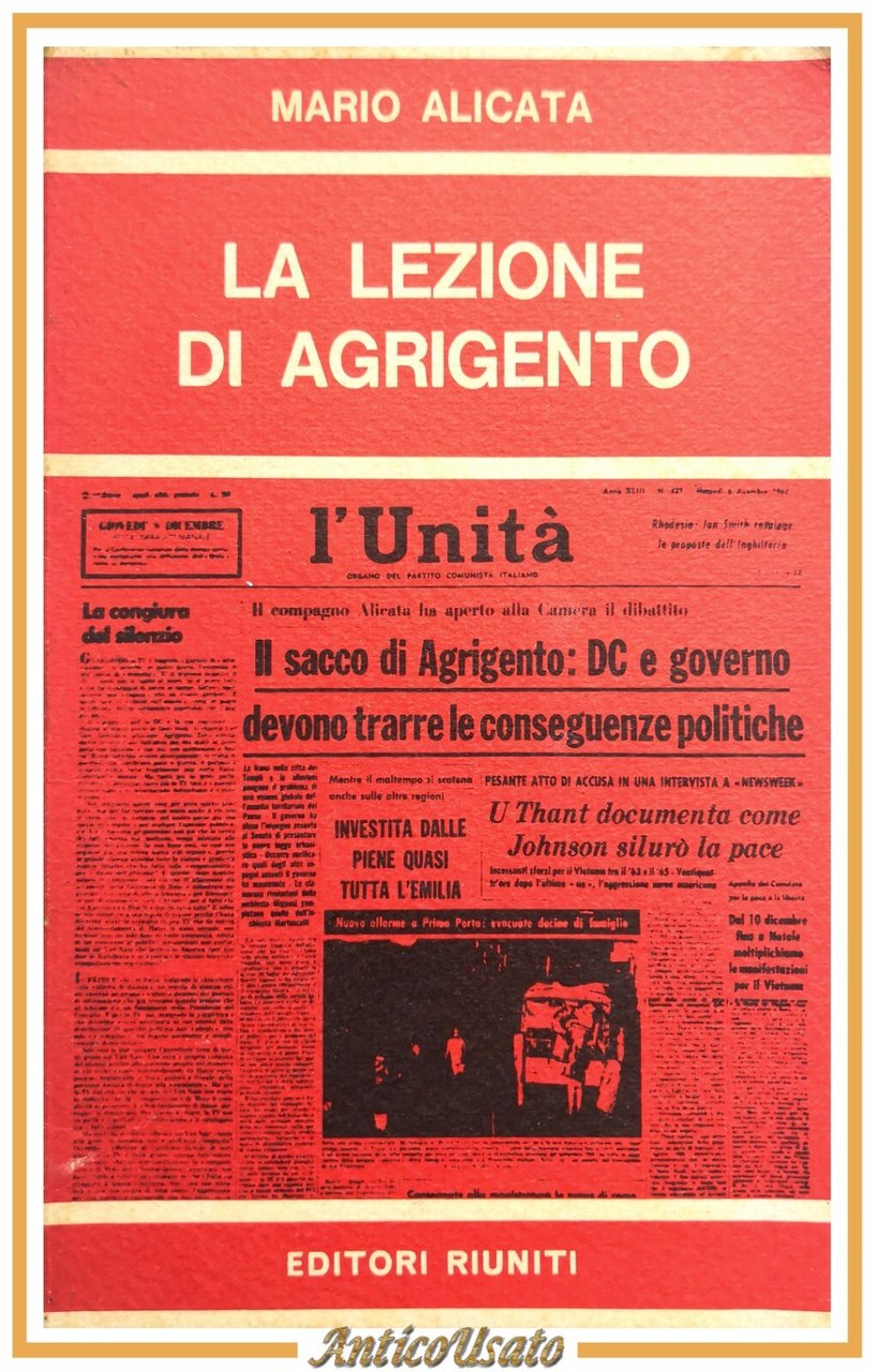 LA LEZIONE DI AGRIGENTO di Mario Alicata 1966 Editori Riuniti …