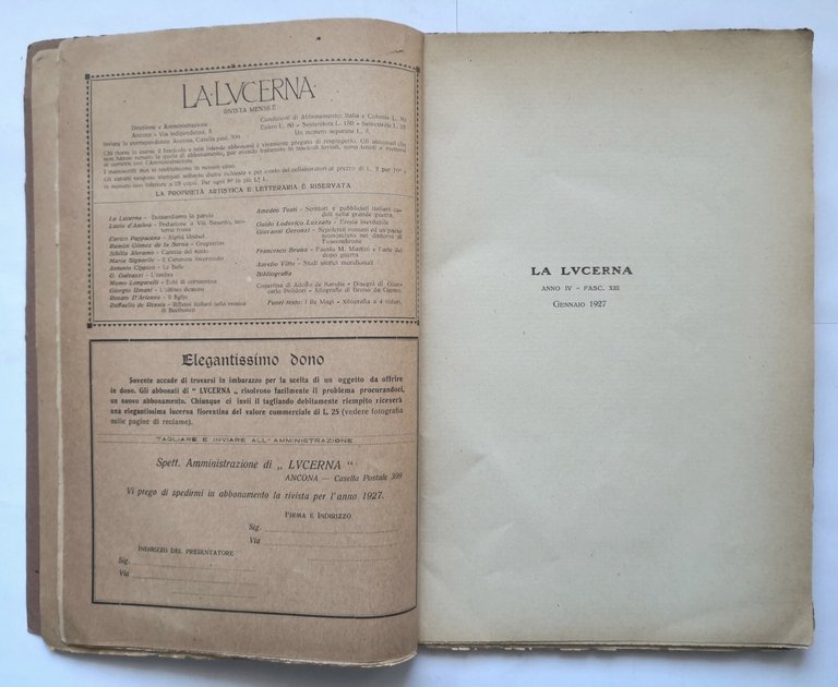 LA LUCERNA anno IV fascicolo XIII 1927 Luigi Panzini rivista …
